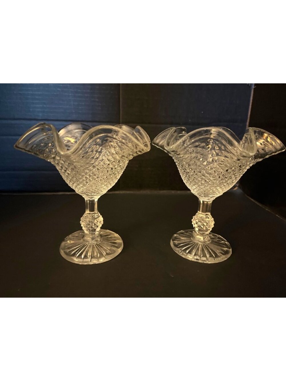 Ivima  Diamond Point Pedestal Compote Dessert Dishes Made in Portugal Set of 2